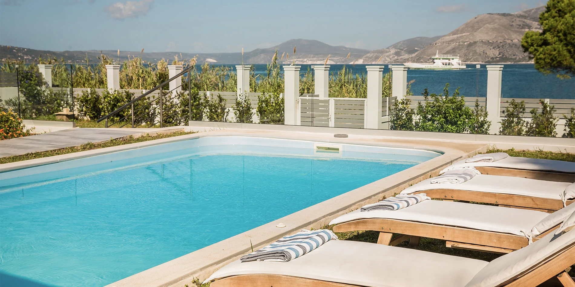 Seafront holiday villa Kefalonia with private pool and sunbeds