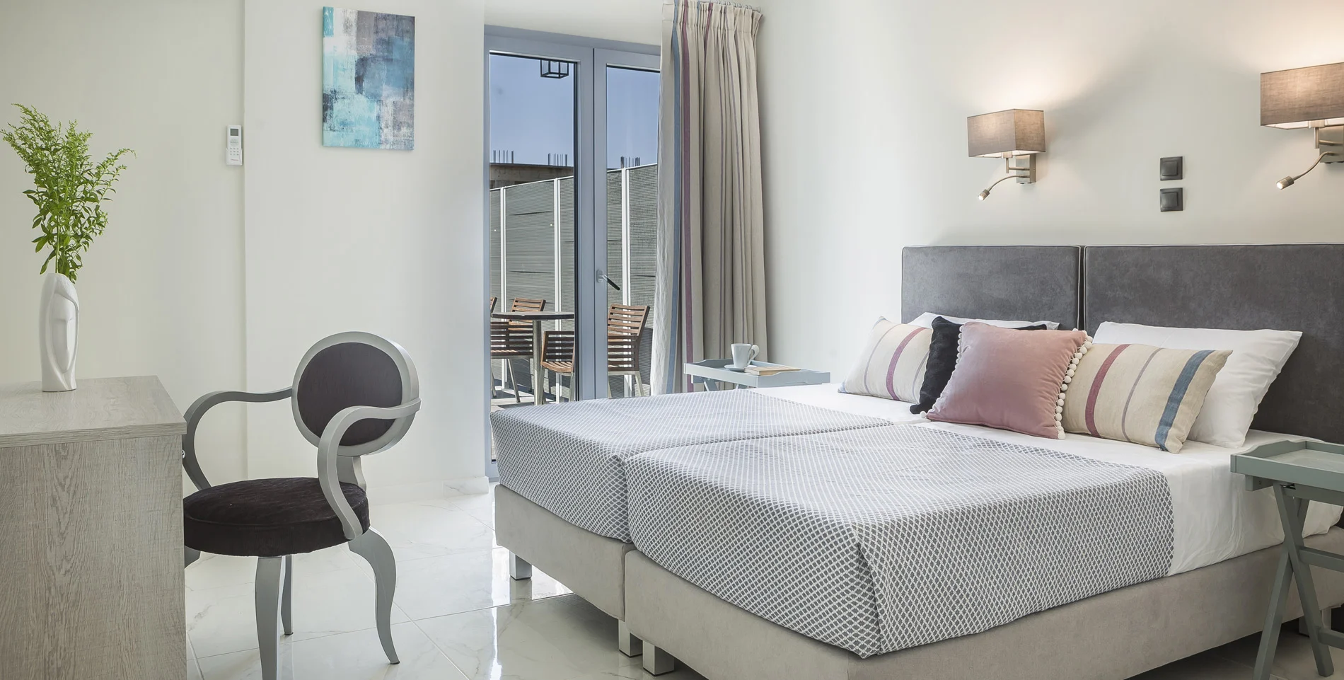 Luxury master bedroom in Kefalonia villa with sea view