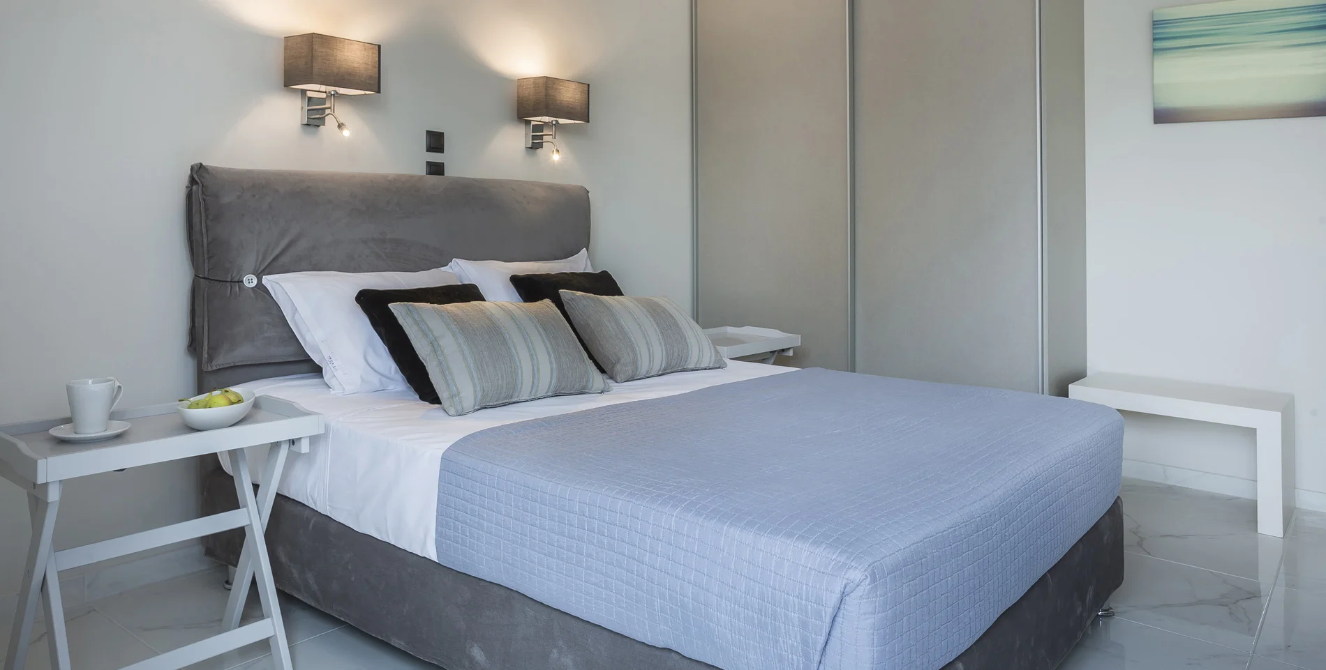 Luxury master bedroom in Kefalonia villa with sea view