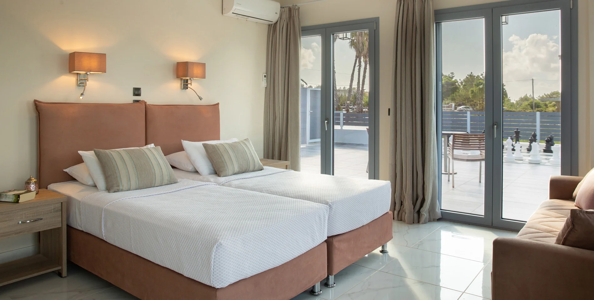 Luxury villa bedroom in Kefalonia with double bed